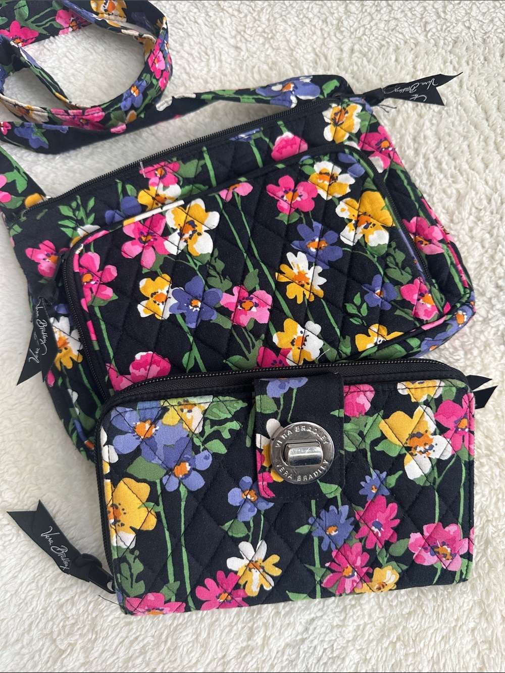 New Vera Bradley Quilted Floral Wildflower Garden Crossbody Purse Bag Wallet Set